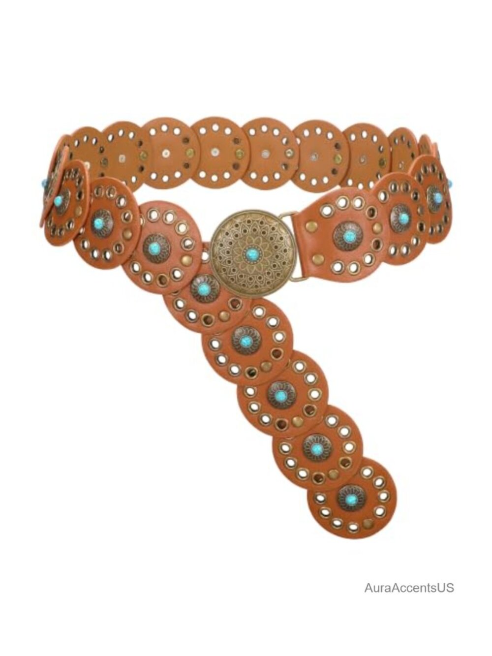 Concho Disc Wide Western Belt PU Leather Adjustable Cowgirl Belt